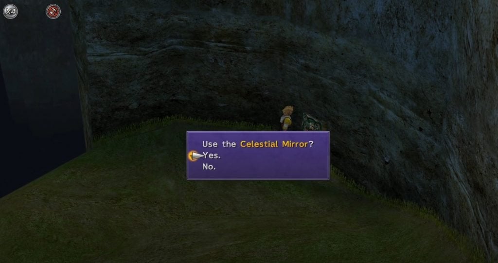 The hidden location of Tidus's celestial weapon in the Calm Lands in Final Fantasy X.