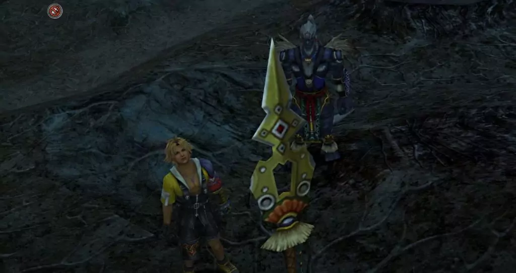 Kimahri finding his Spirit Lance in the Thunder Plains in Final Fantasy X.