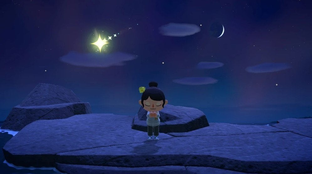 Player wishing on a star in Animal Crossing: New Horizons.