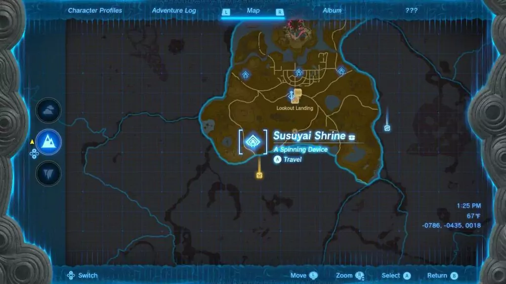 Susuyai Shrine location in Tears of the Kingdom.