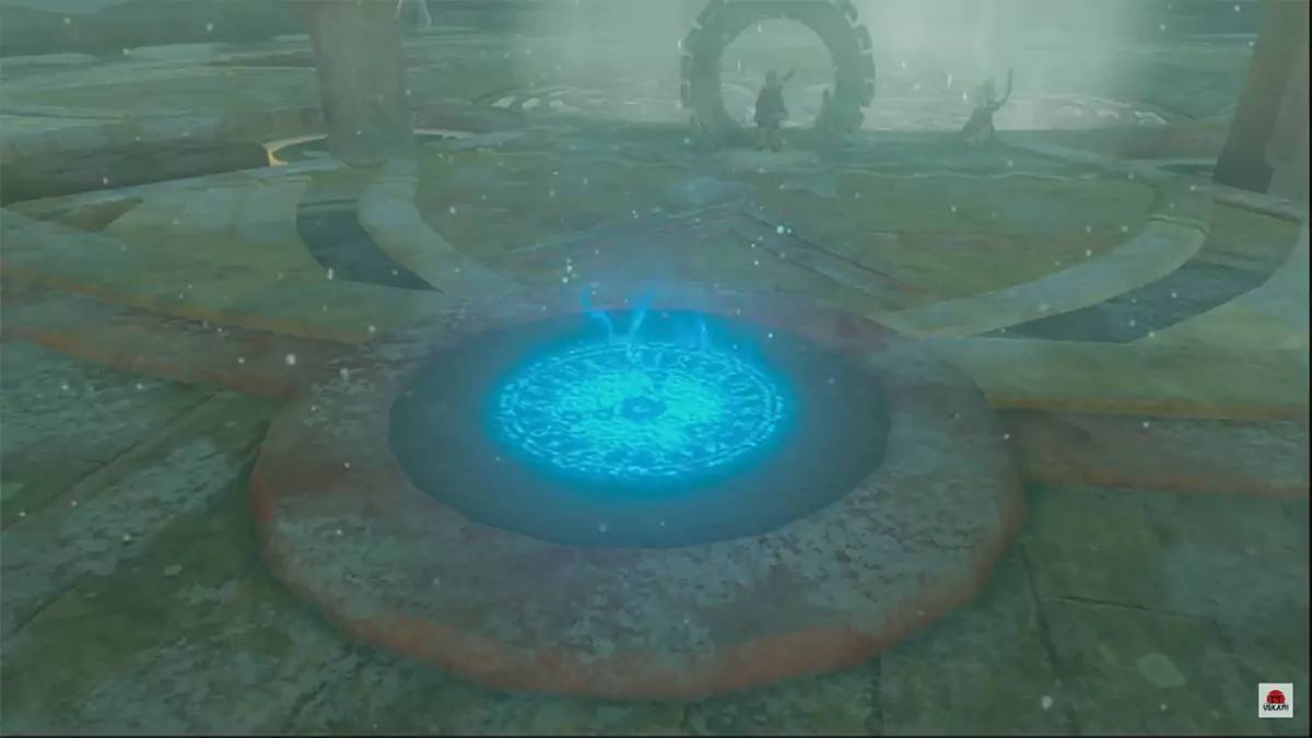 Activating the fast travel point in the Wind Temple.