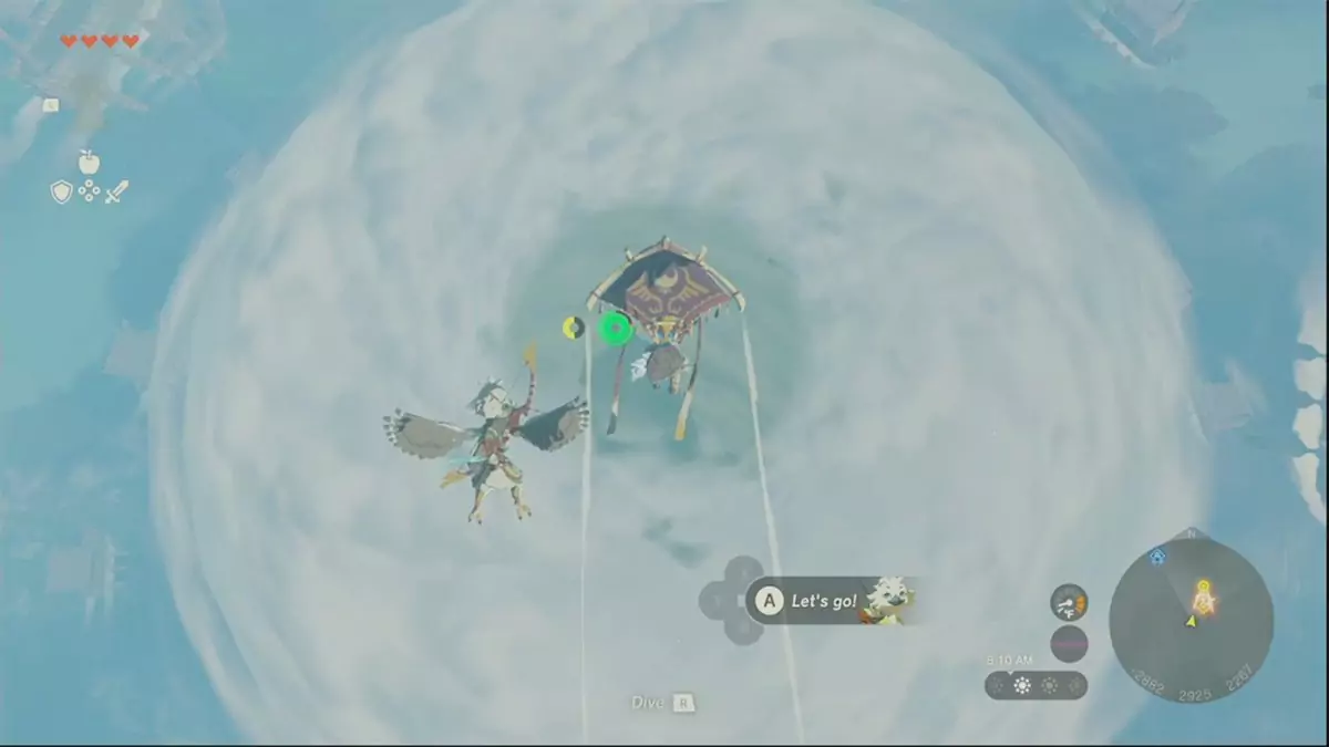 Link paragliding into the center of a hurricane.