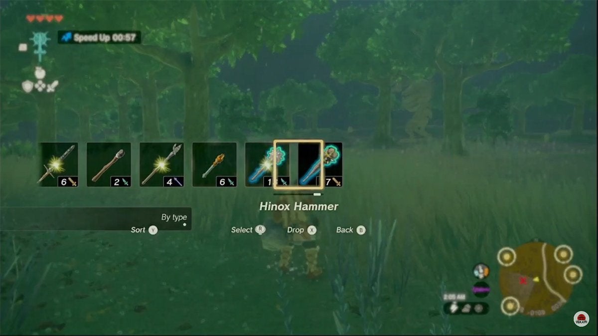 Link equipping a Hinox Hammer in The Legend of Zelda: Tears of the Kingdom.