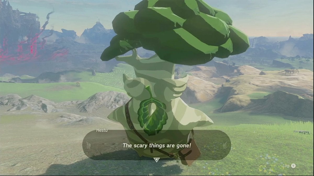 Hestu, a tree fairy, expressing relief at nearby enemies being defeated in The Legend of Zelda: Tears of the Kingdom.