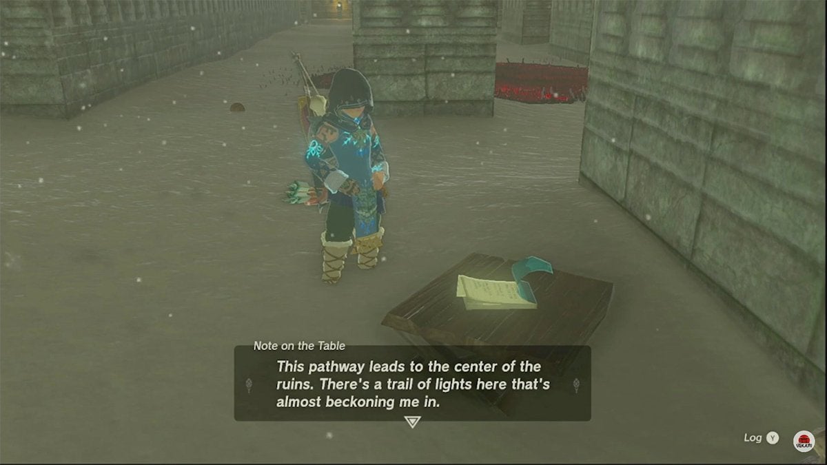 Link reading a hint about how to the to the center of the North Lomei Labyrinth.