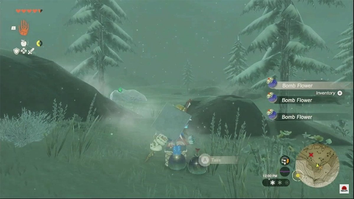 Link dropping Bomb Flowers on the ground to do the duplication glitch.