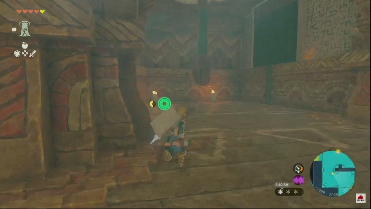 Link finding a gear shaft and a closed gate next to each other.