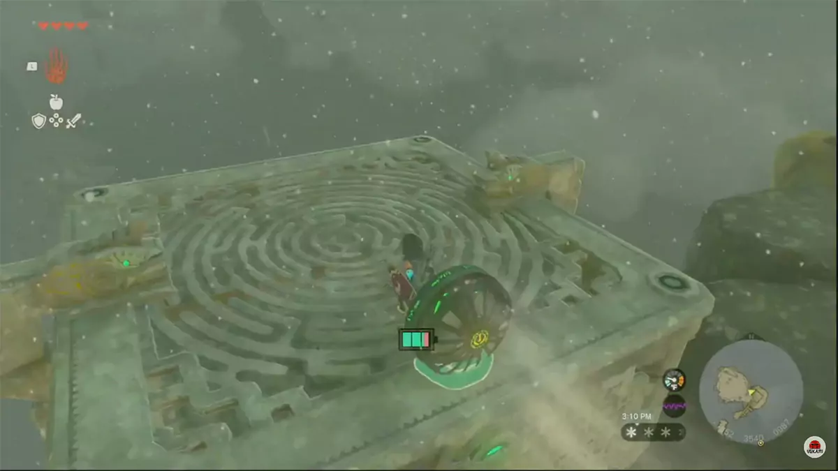 Link flying on an airship made from a moving platform and a fan.
