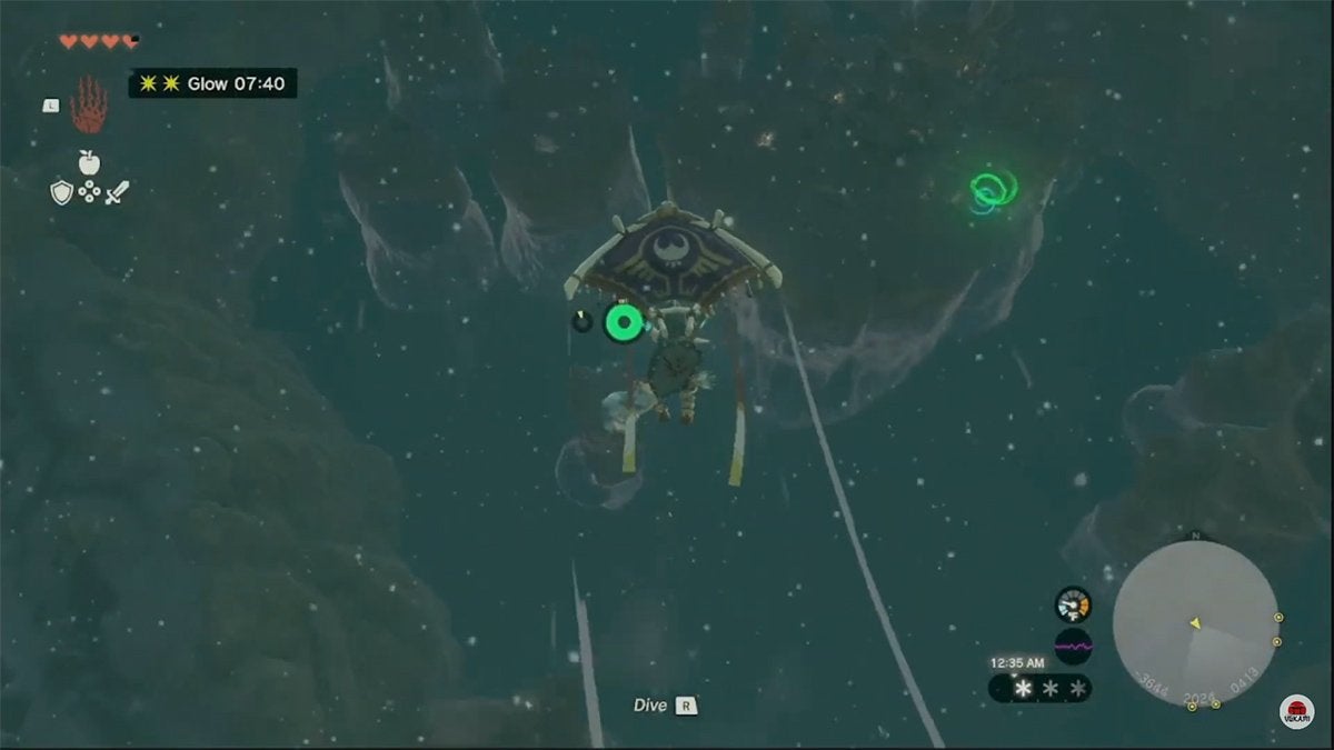 Link gliding over Rito Village in The Legend of Zelda: Tears of the Kingdom.