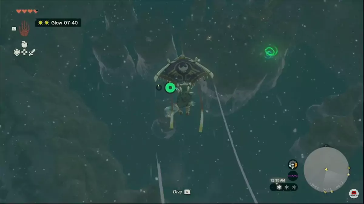 Link gliding over Rito Village in The Legend of Zelda: Tears of the Kingdom.