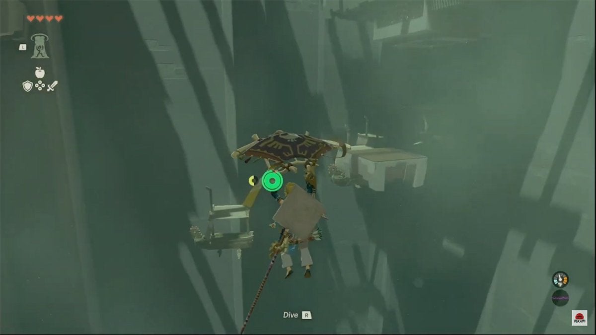 Link gliding through a shrine with the Paraglider.