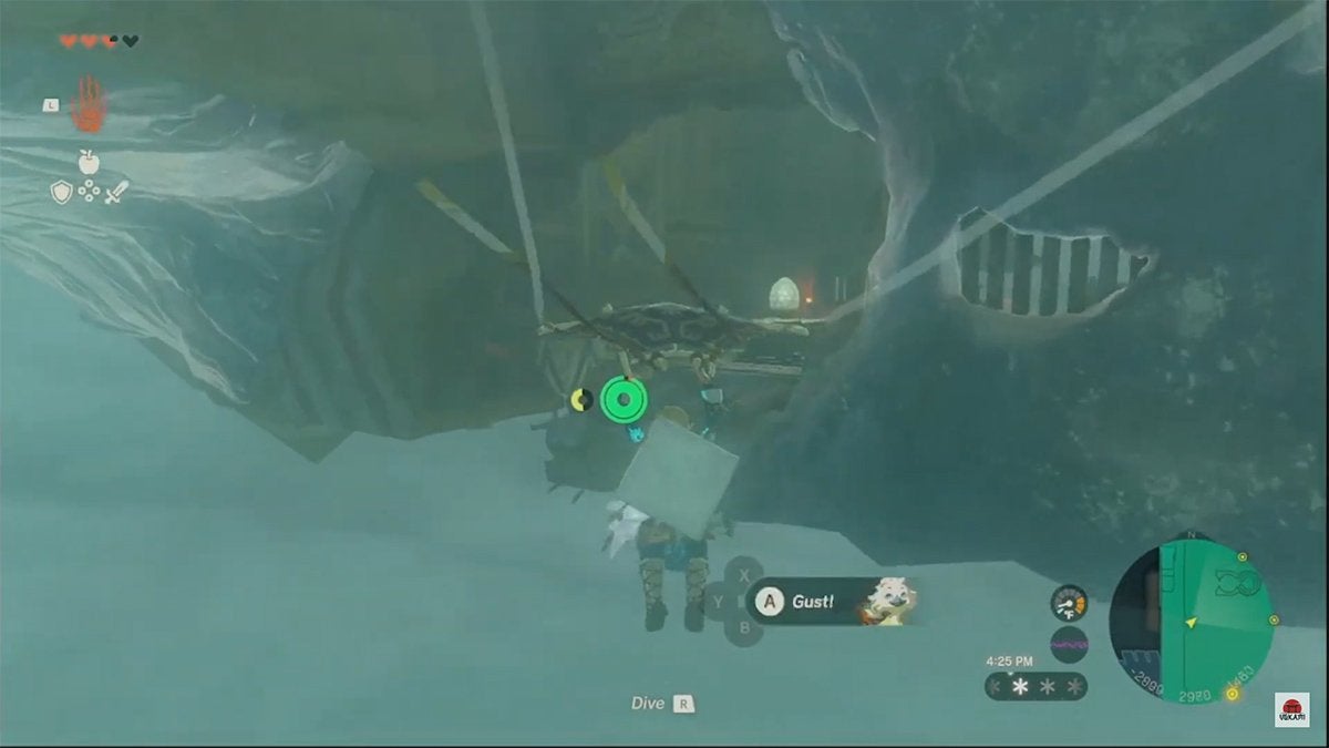 Link gliding to the underside of the Wind Temple.