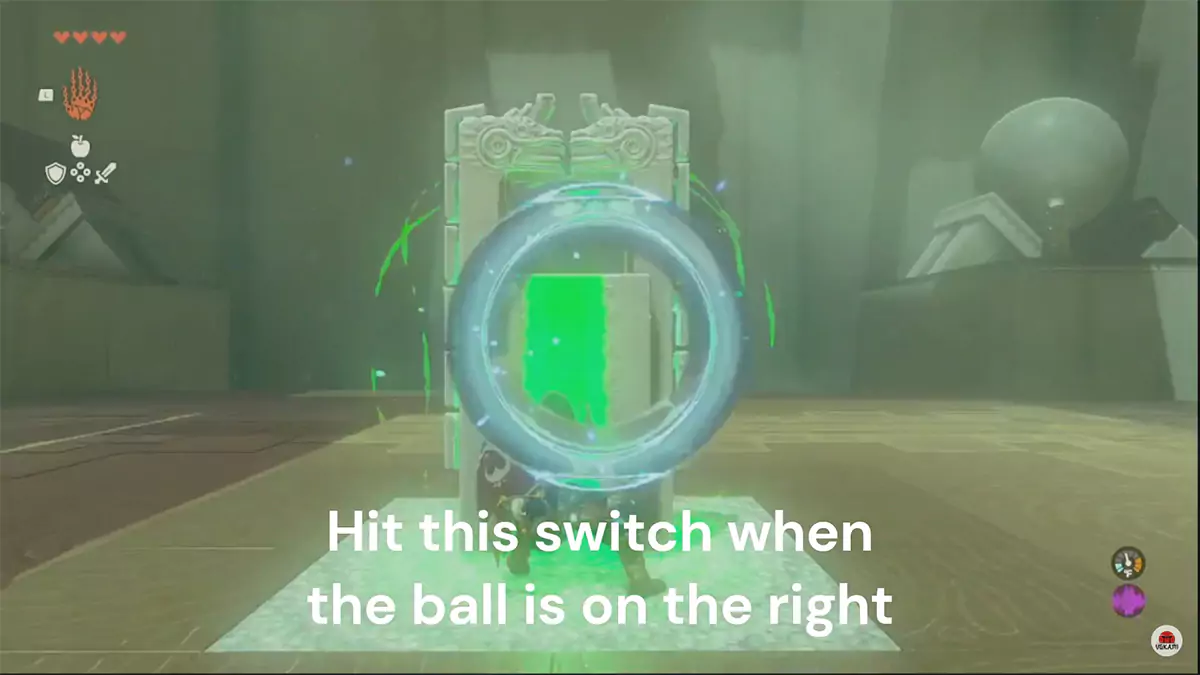 Link hitting a switch that turns on low gravity.