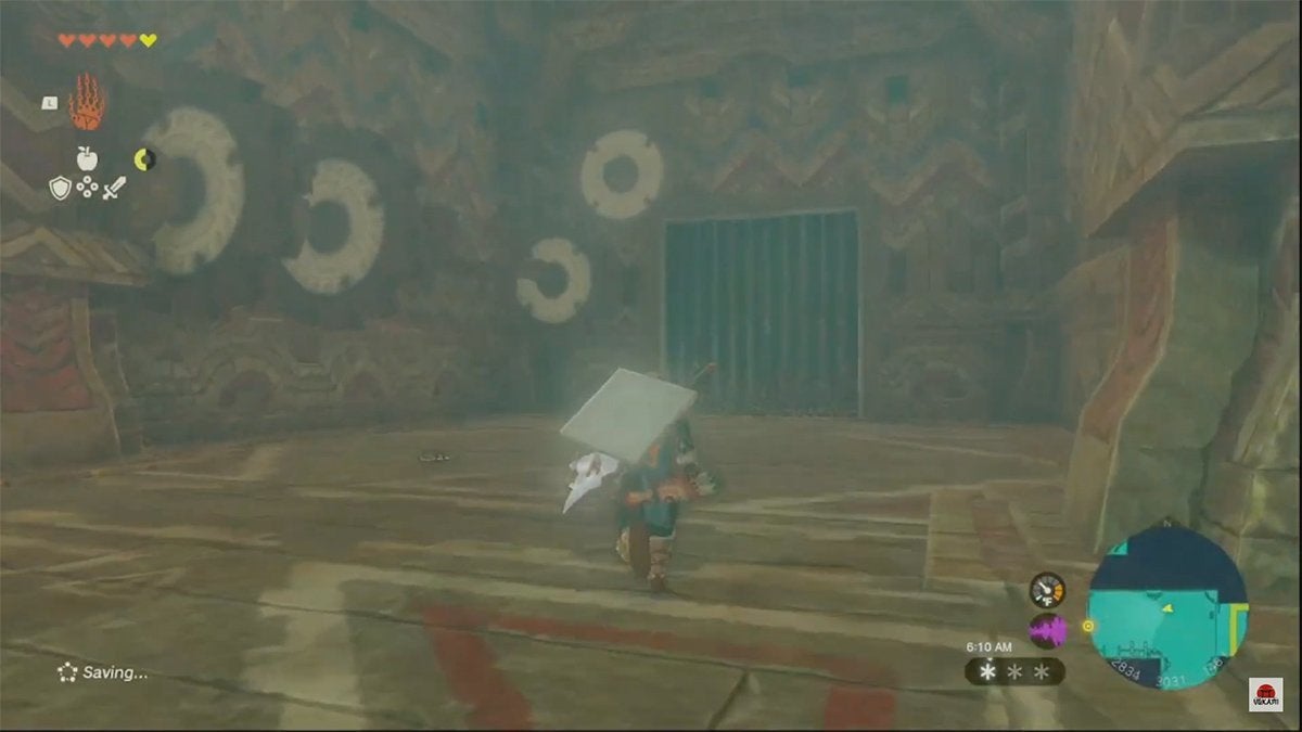 Link in a Wind Temple room that has gears on the wall.
