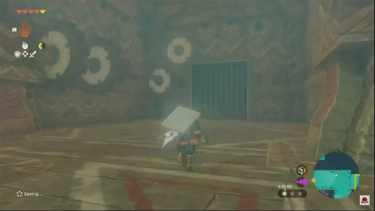Link in a Wind Temple room that has gears on the wall.