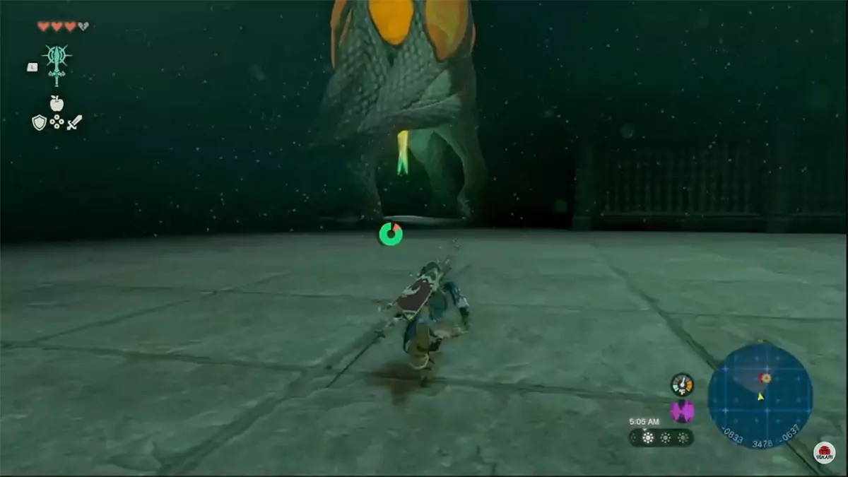 Link running towards a Lightroot in the Depths below the North Lomei Labyrinth.