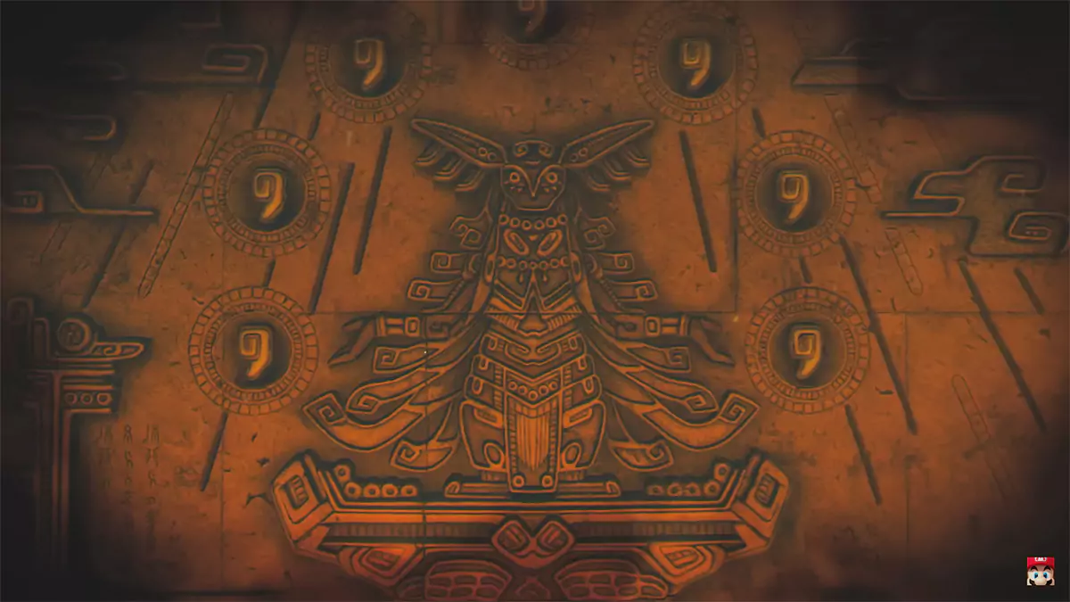 A mysterious figure carved into a wall in a Tears of the Kingdom trailer.