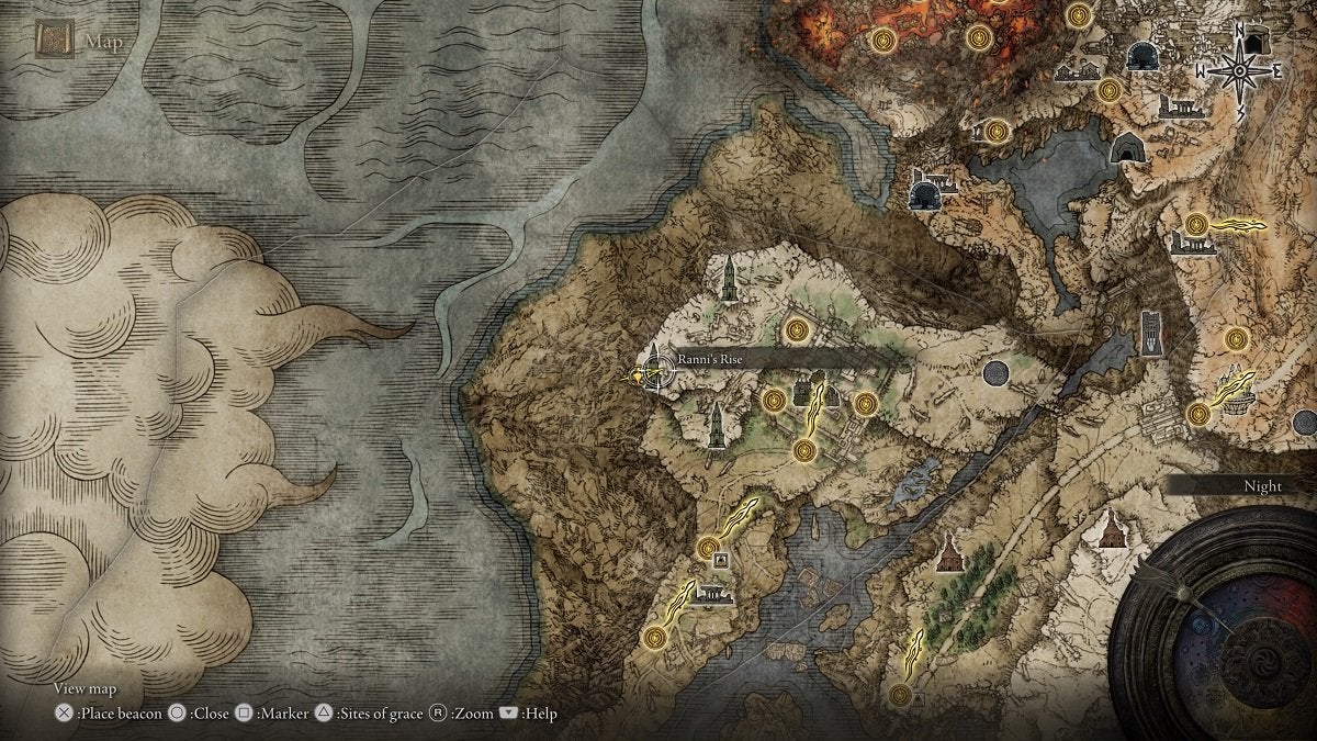 Ranni's Rise shown on the map in Elden Ring.
