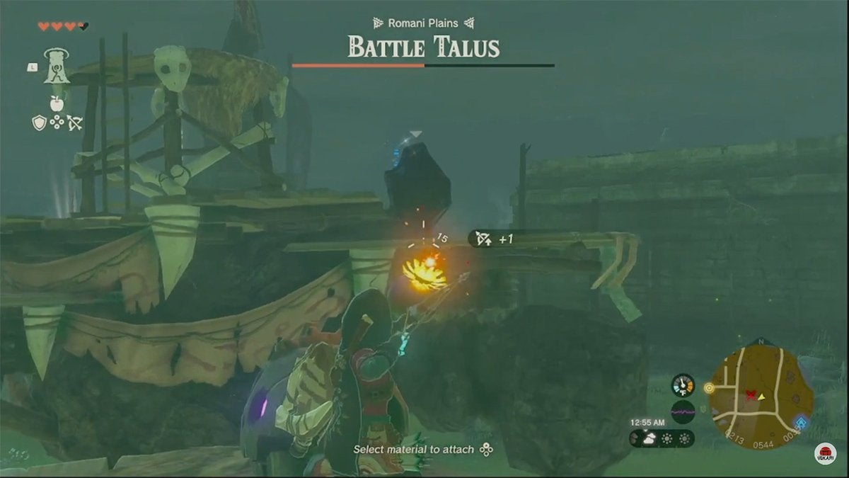 Link shooting a bomb arrow at a Battle Talus in The Legend of Zelda: Tears of the Kingdom.