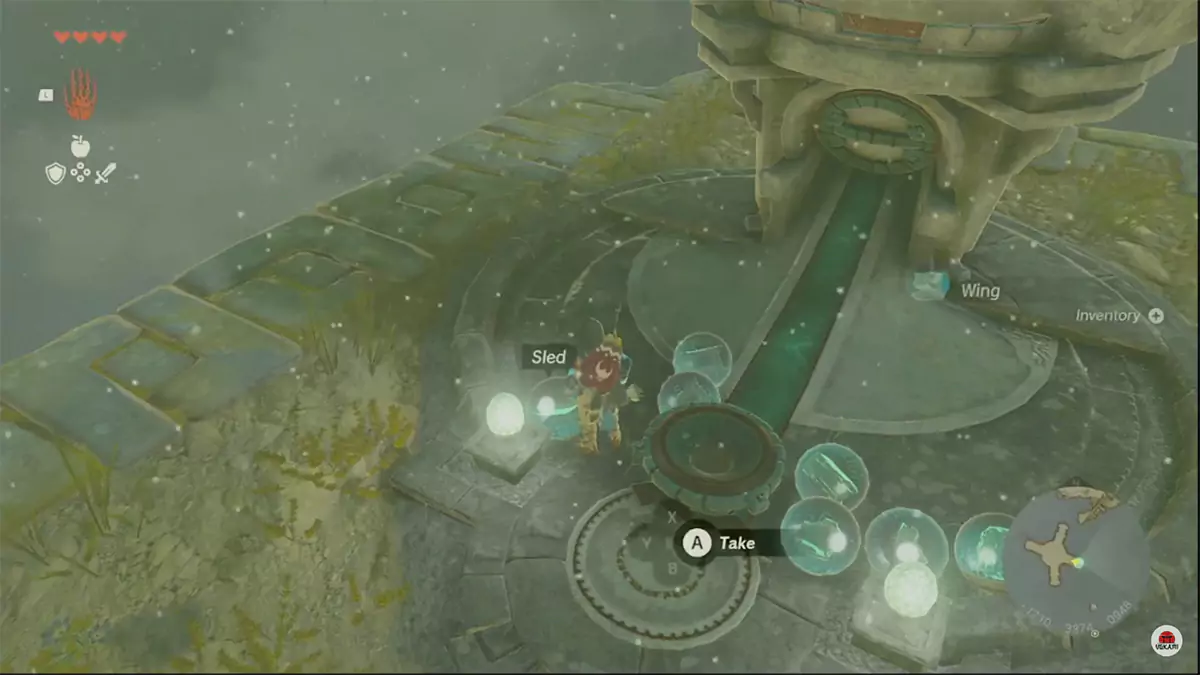 Link using a device dispenser on a sky island.