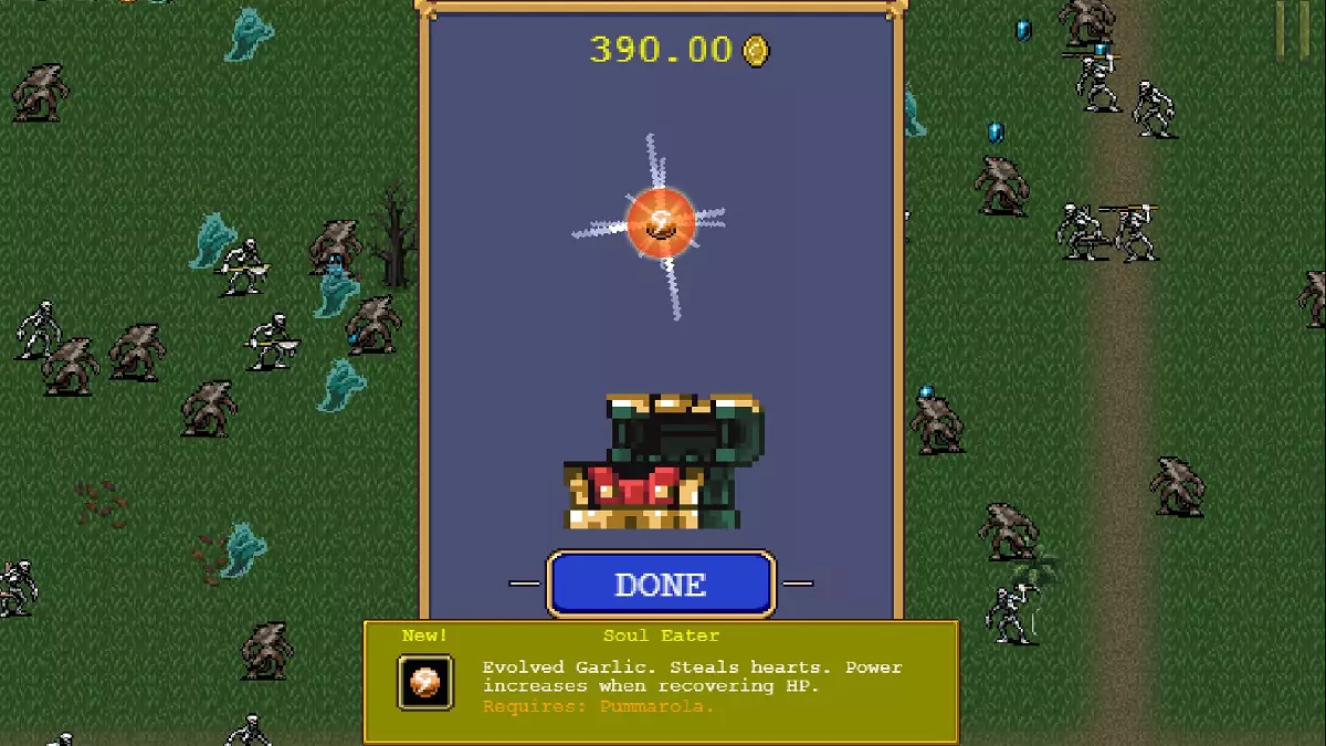 Evolving the Garlic in Vampire Survivors.