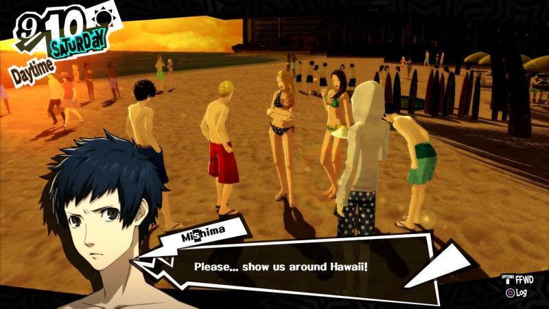 Mishima trying to pick up girls in Hawaii in Persona 5 Royal.