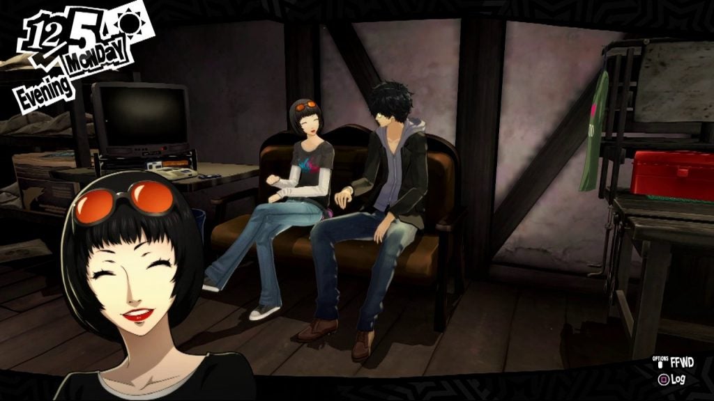 Ichiko Ohya spending time with the protagonist in his room in Persona 5 Royal.