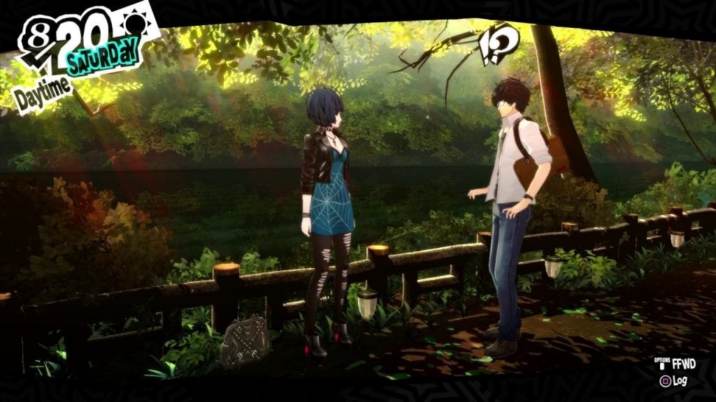 Tae and the protagonist at Inokashira Park in Persona 5 Royal.