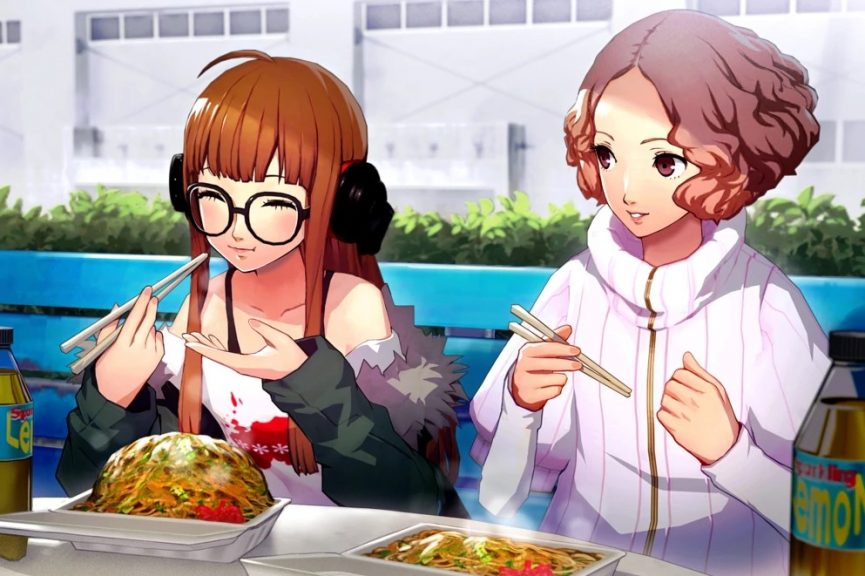 Futaba and Haru eating lunch together in Persona 5 Royal.