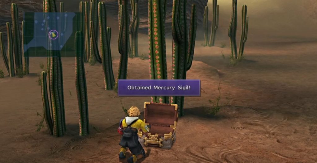 The location of the Mercury Sigil in the Cactaur Village in Final Fantasy X.
