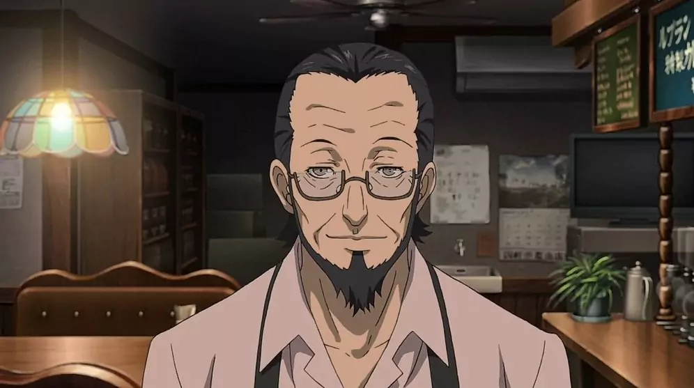 Sojiro Sakura inside Cafe Leblanc in Persona 5 The Animation.