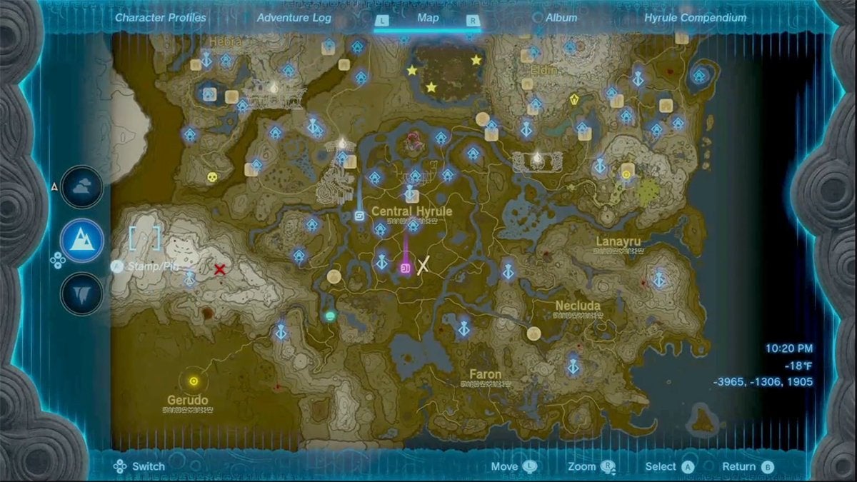 A complete map of the surface in The Legend of Zelda: Tears of the Kingdom.