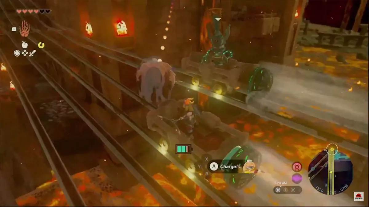 Fighting a construct enemy in a minecart.