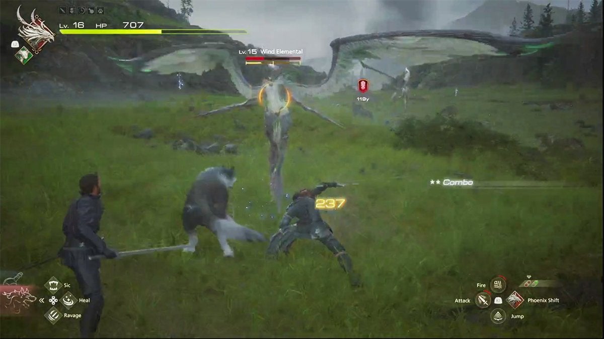 The player fighting a Wind Elemental in Final Fantasy 16.