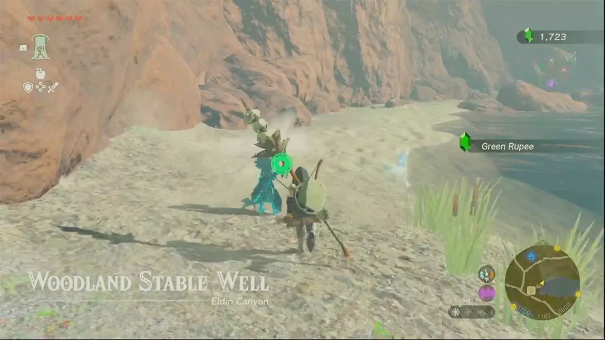 Link picking up a Green Rupee in The Legend of Zelda: Tears of the Kingdom.