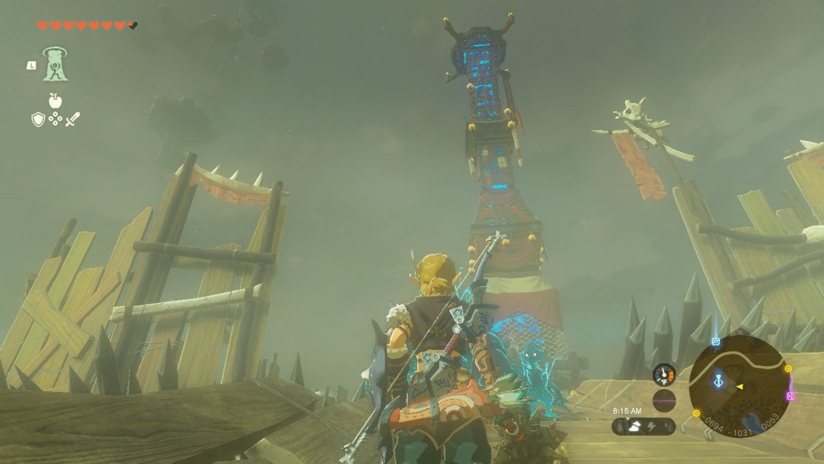 A Skyview Tower surrounded by Bokoblin fortifications.