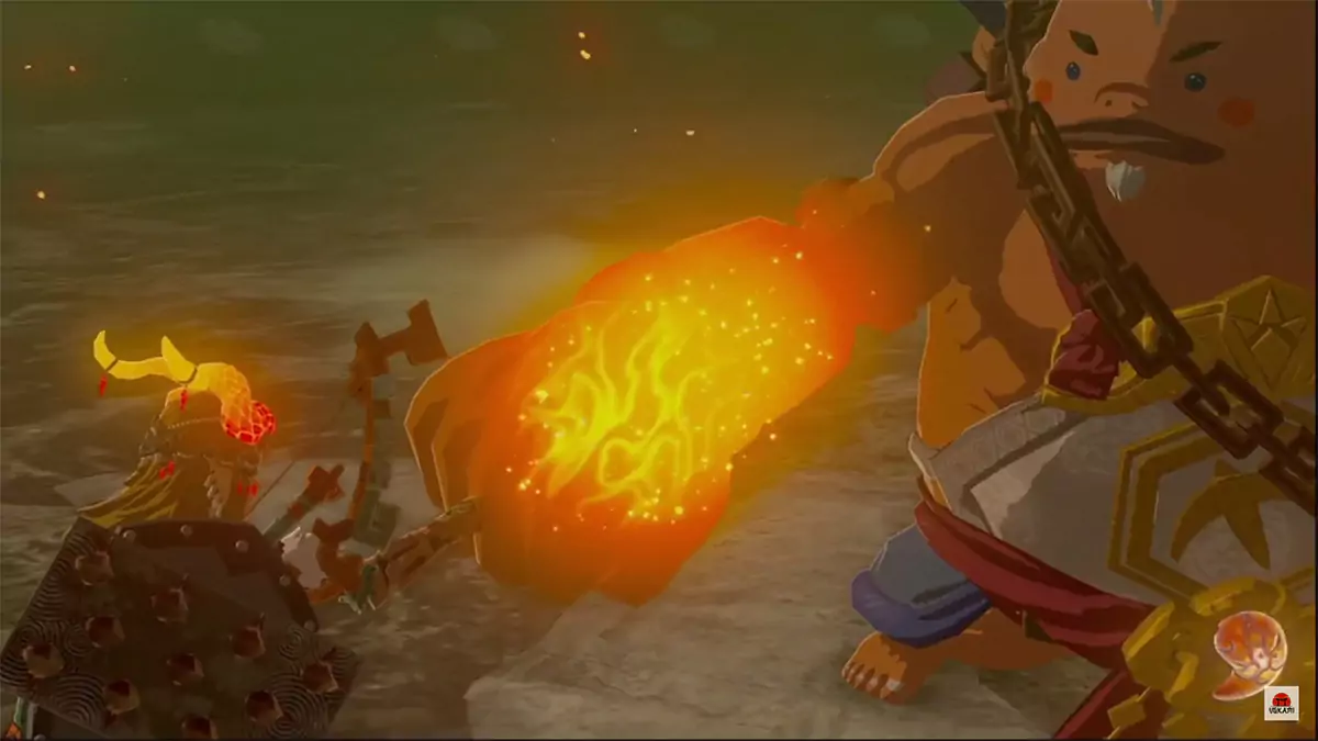 Link bumping fists with Yunobo in a sign of friendship.