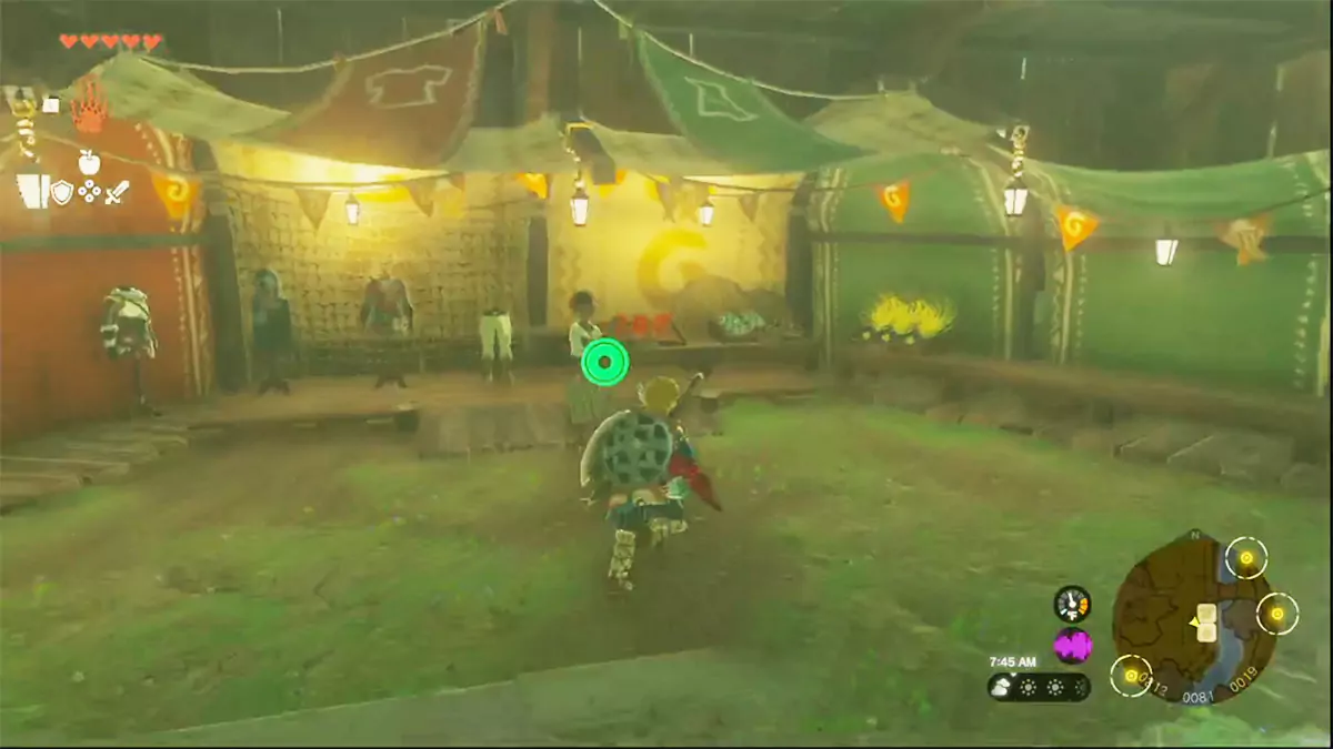 Link entering Lookout Landing's shop.