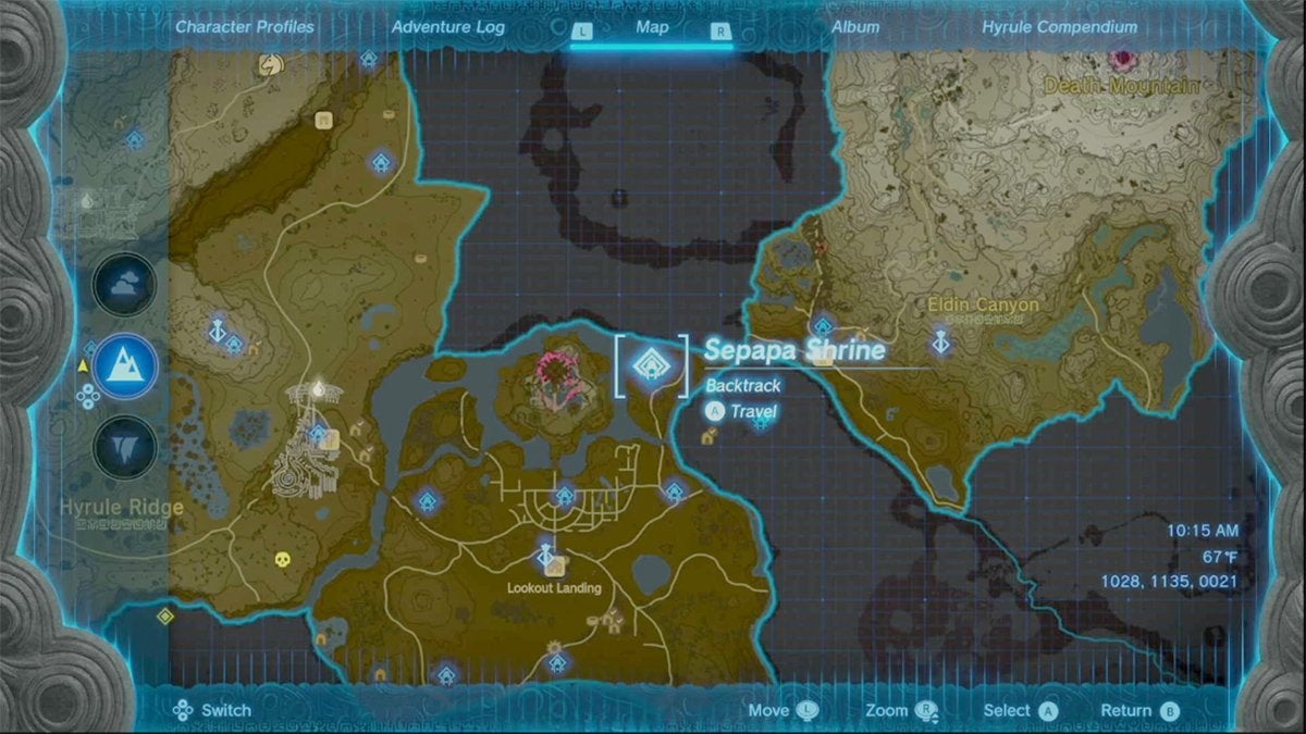 Map view of Sepapa Shrine in The Legend of Zelda: Tears of the Kingdom.