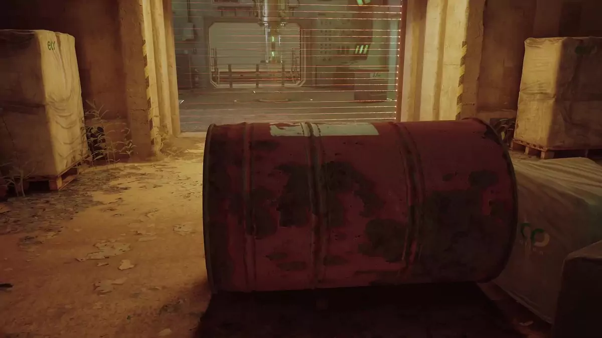 The Stray cat rolling a barrel through a laser grid.
