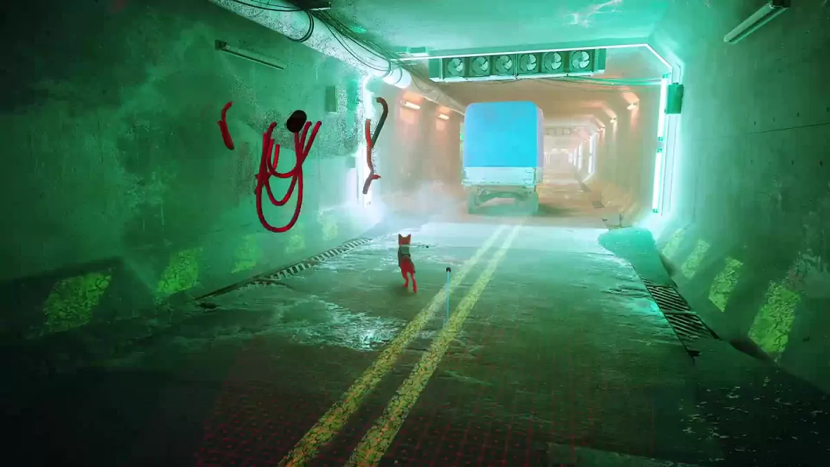 The Stray cat running away from drones while escaping the Jail.