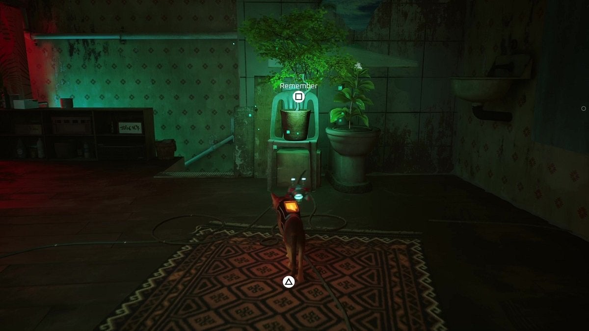 Interacting with a plant to unlock a memory in Stray.