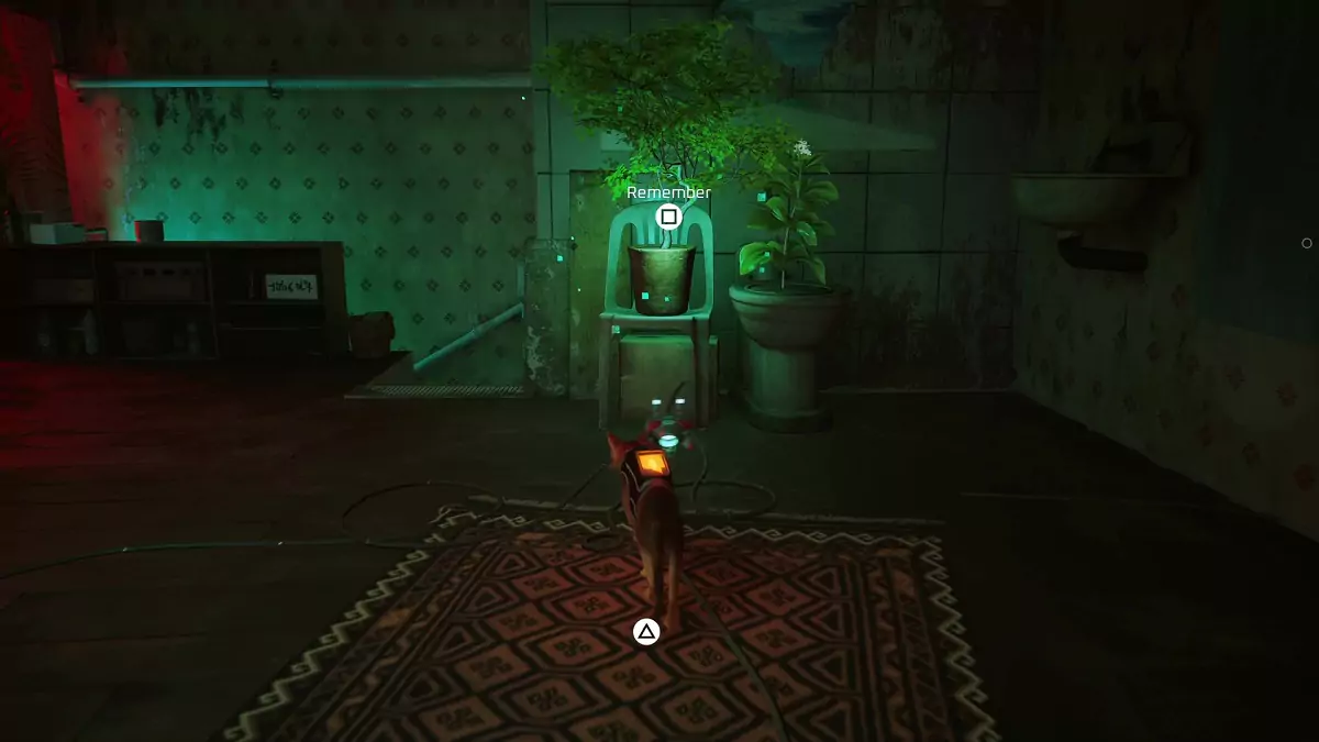 Interacting with a plant to unlock a memory in Stray.