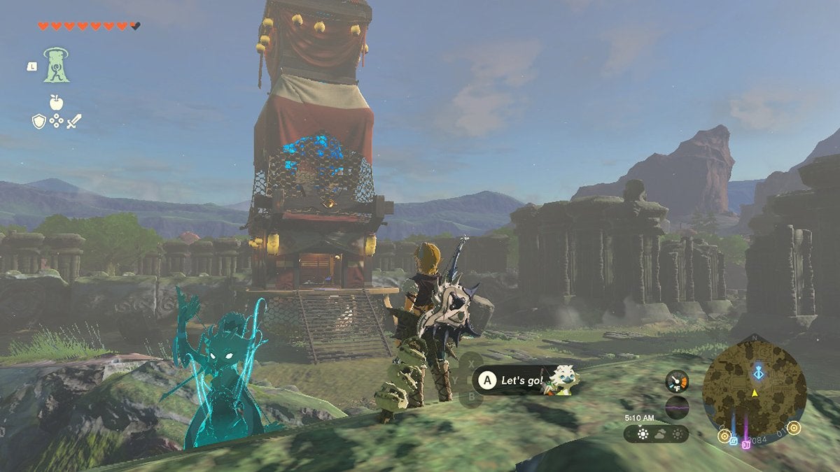 A Skyview Tower amidst a bunch of ruins.