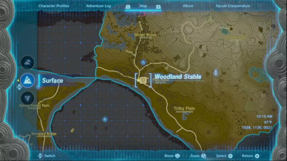 Woodland Stable on the map of The Legend of Zelda: Tears of the Kingdom.