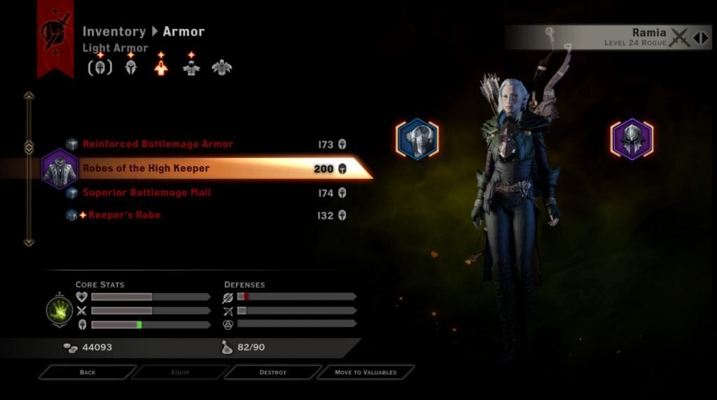 The inventory screen in Dragon Age: Inquisition.