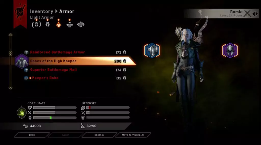 The inventory screen in Dragon Age: Inquisition.