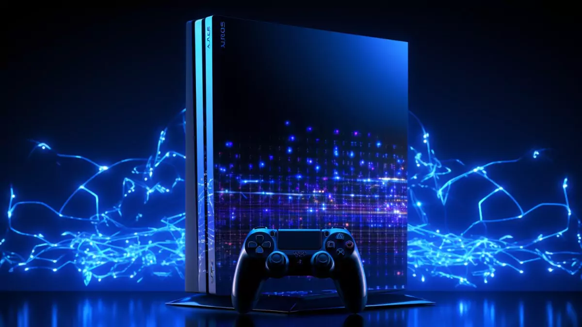 A PS5 Console in an abstract environment.