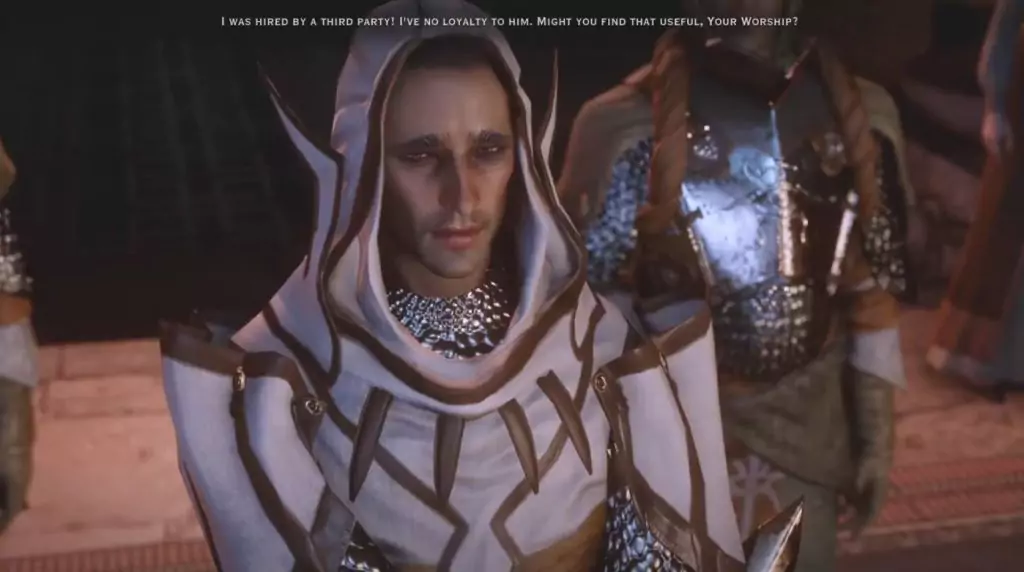 Crassius Servis being judged in Dragon Age: Inquisition.