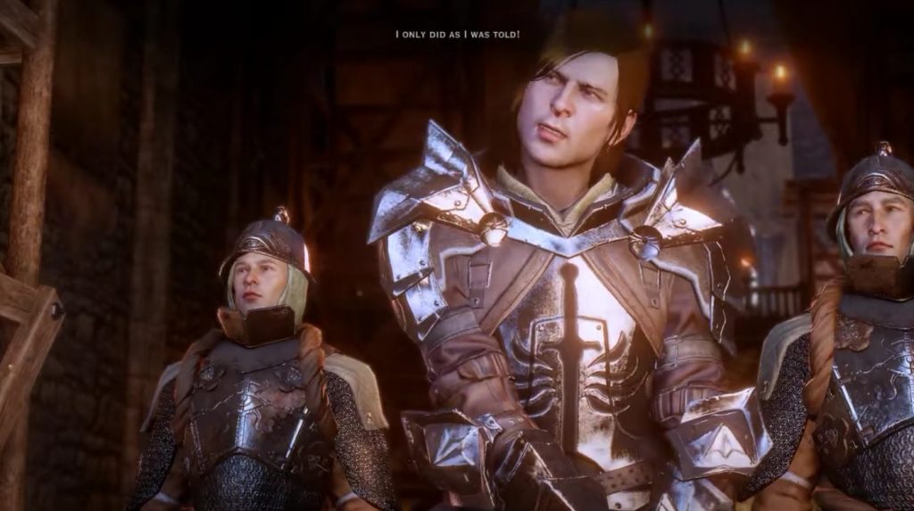 Knight-Captain Denam being judged in Dragon Age: Inquisition.